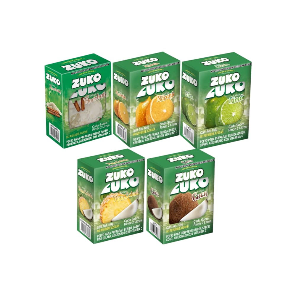 Combo de refrescos instantáneo sabor horchata + naranja + limón + piña colada + coco - Imagen 1