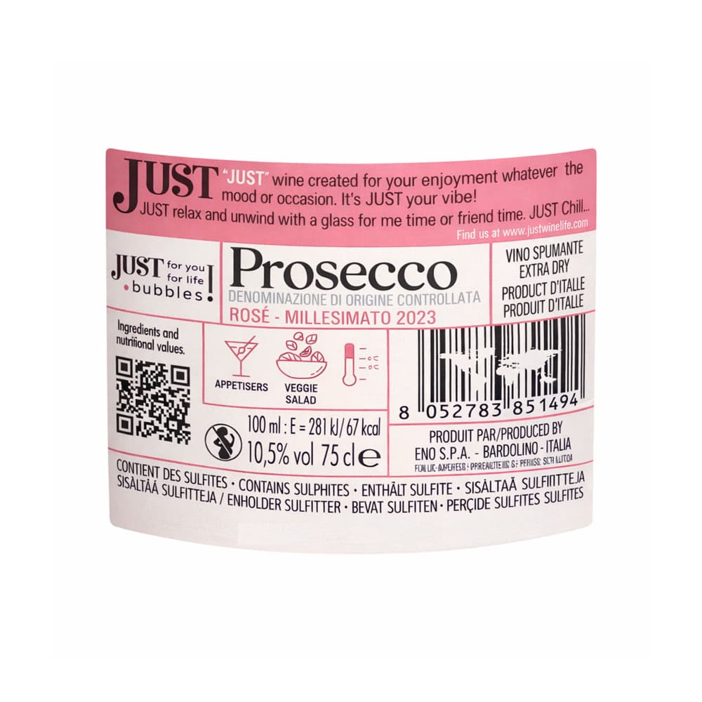 Vino espumoso Prosecco Rosado extra seco Millesimato 2023 JUST (750 ml) - Miniatura 3