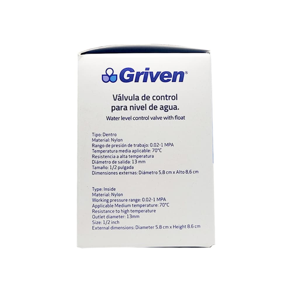 Válvula de control para nivel de agua de 1/2" Griven - Miniatura 2