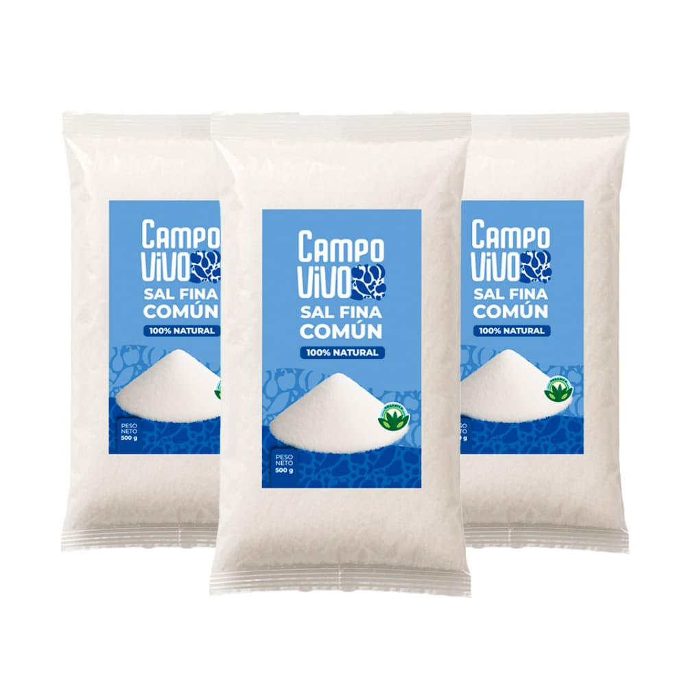 Sal fina común Campo Vivo (3 x 500 g / 1.1 lb) - Imagen 1