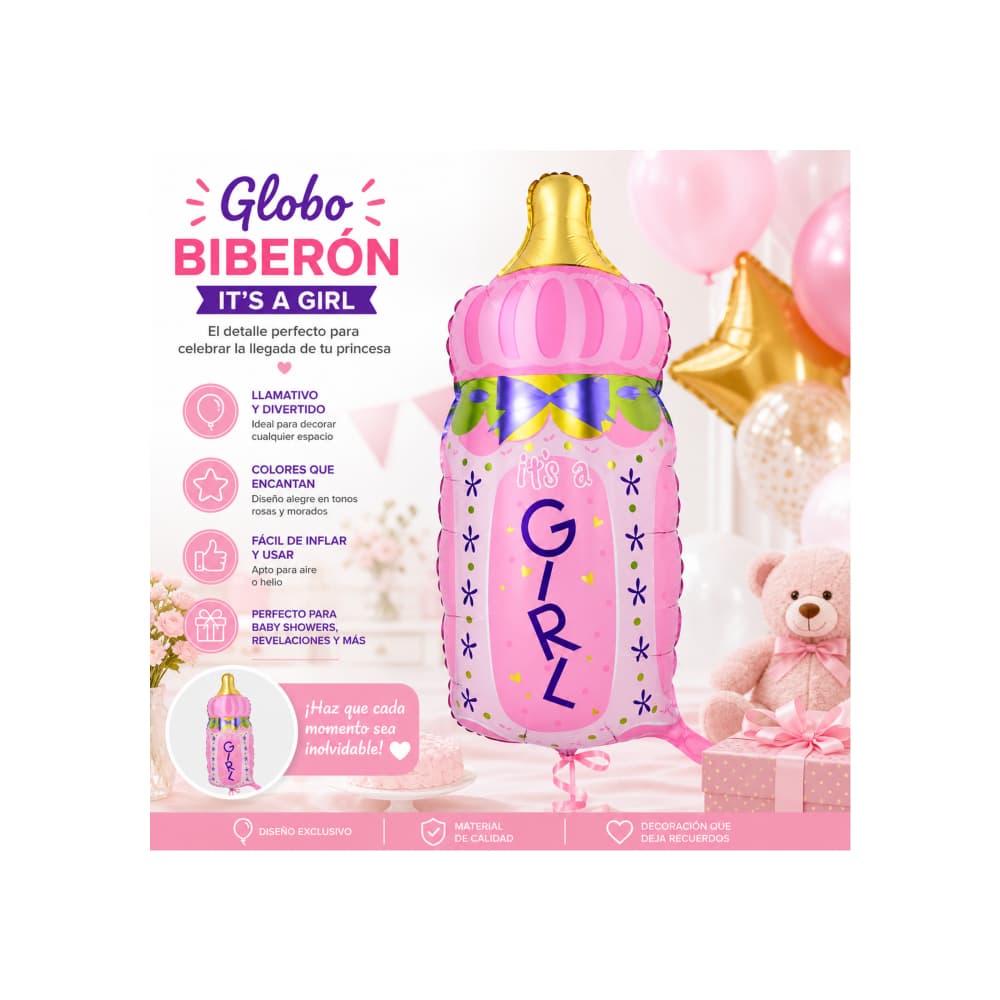 Globo para baby shower con cartel Es una niña! Balloon - Miniatura 5