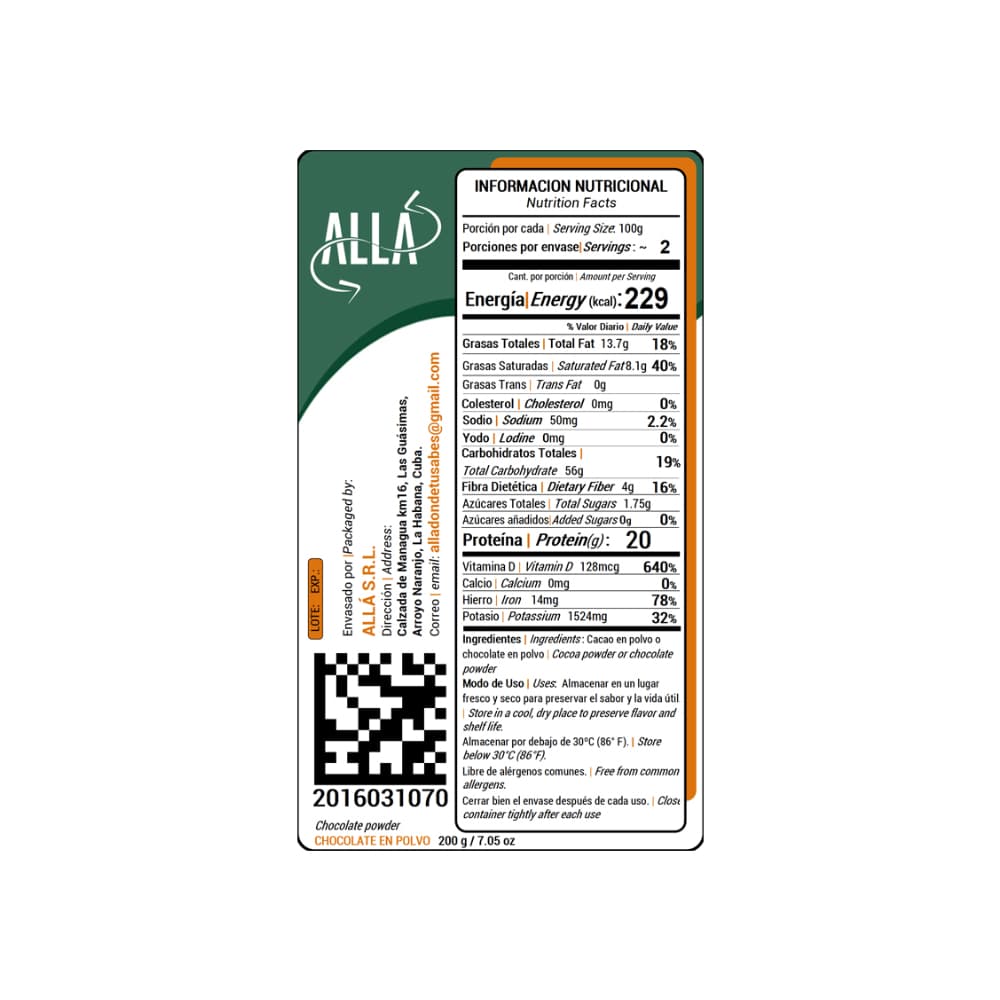 Chocolate en polvo ALLÁ (200 g / 7.05 oz) - Miniatura 3