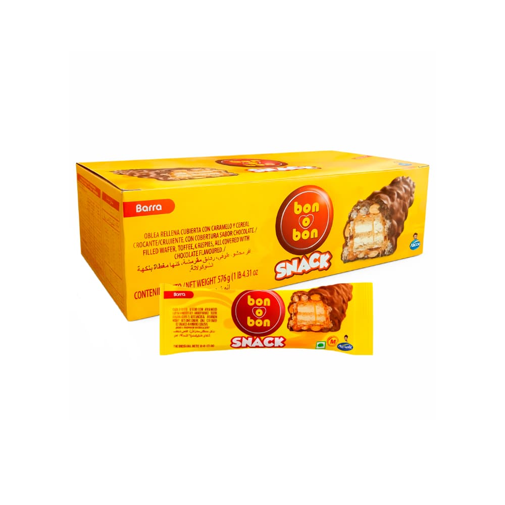 Sorbeto relleno de caramelo y cereal con cobertura sabor chocolate Bon o Bon Arcor (24 x 24 g) - Imagen 1