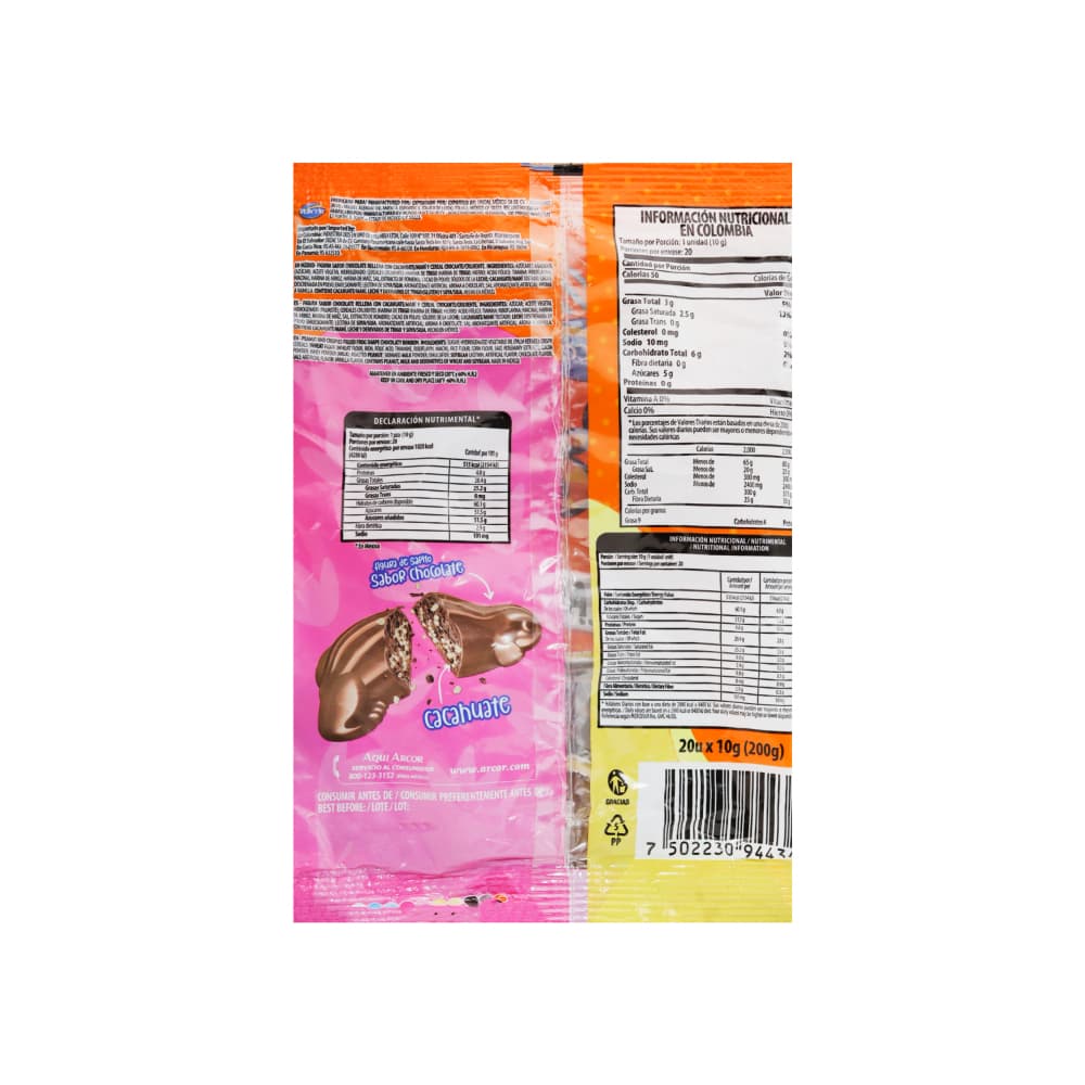 Figura sabor chocolate rellena con cacahuate, maní y cereal crocante y crujiente Arcor (200 g / 7.05 oz) - Miniatura 7