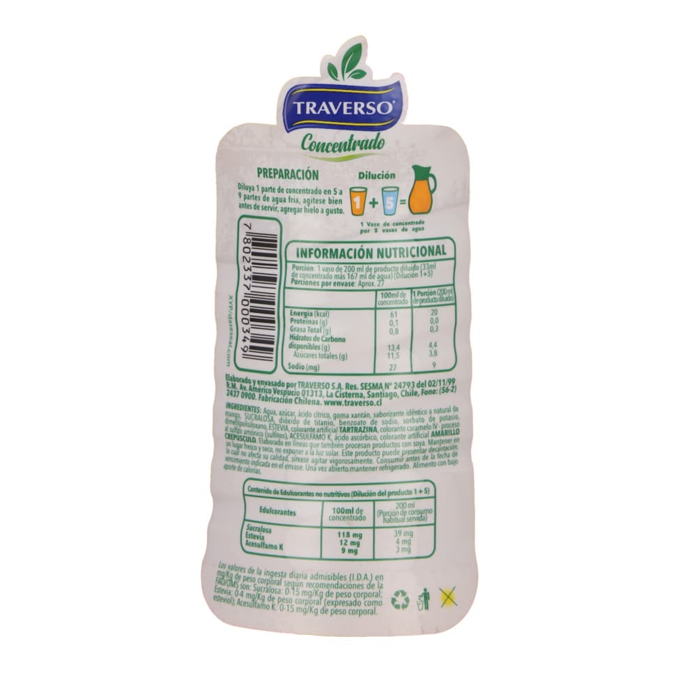 Jugo concentrado sabor mango Traverso (900 ml) - Miniatura 2