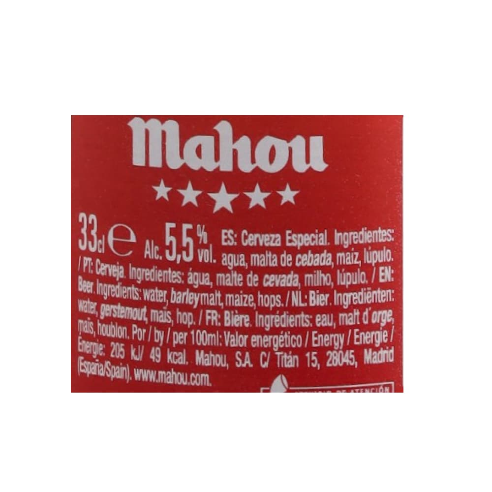 Cerveza de botella Cinco Estrellas Mahou (330 ml) - Miniatura 3