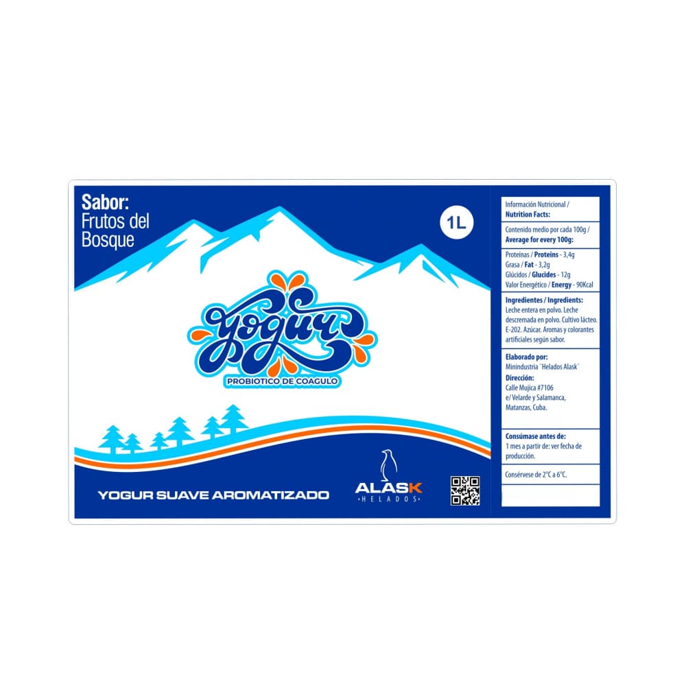 Yogurt probiótico de coágulo sabor frutos del bosque Alask (1 L) - Miniatura 2