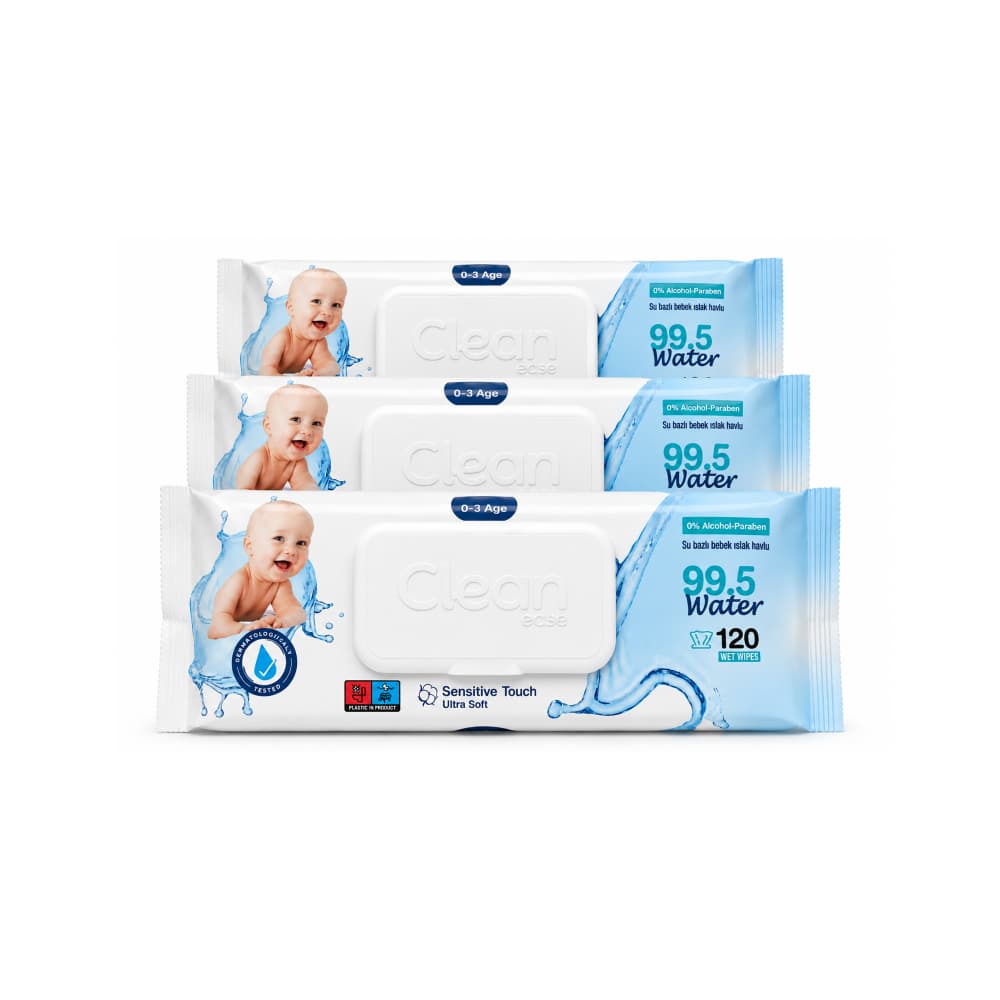Toallitas húmedas sensibles para bebés Clean ease (3 x 120 U) - Miniatura 1