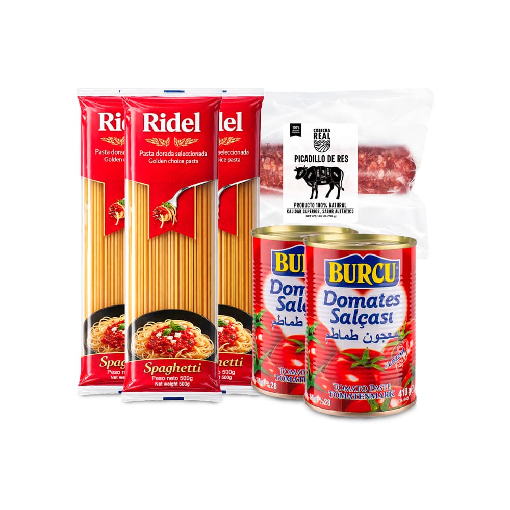 Combo para espaguetis #5: Espaguetis Ridel + Picadillo de res Cosecha Real + Pasta de tomate Burcu - Miniatura 1