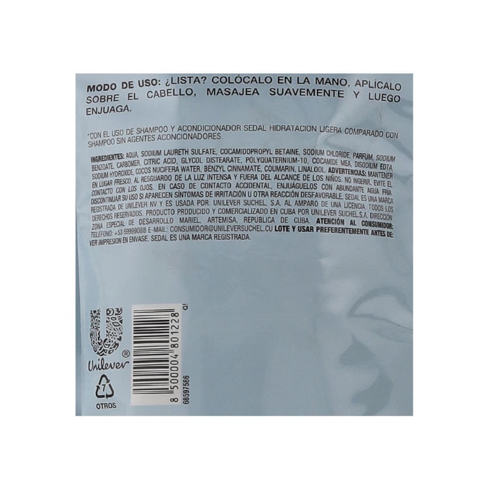 Champú y acondicionador hidratación ligera agua de coco Sedal 300 ml / 10.14 oz - Miniatura 4