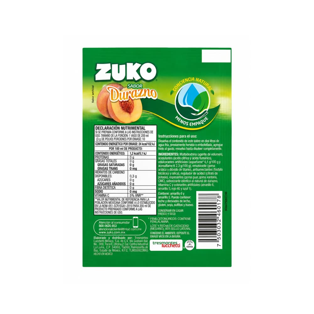 Refresco instantáneo sabor durazno Zuko (13 g) - Miniatura 2