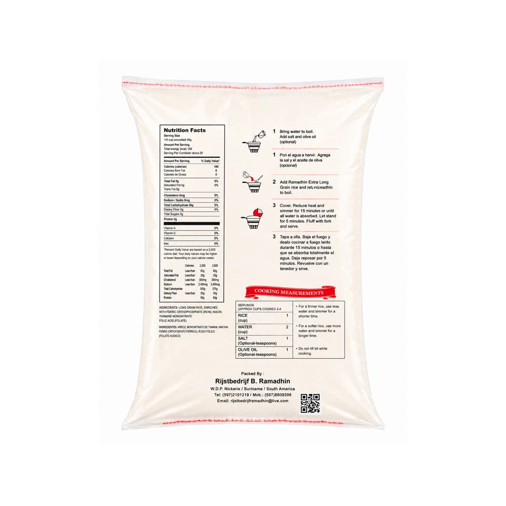 Arroz blanco de grano largo Dew Prem Rice (45 kg / 100 lb) - Miniatura 2