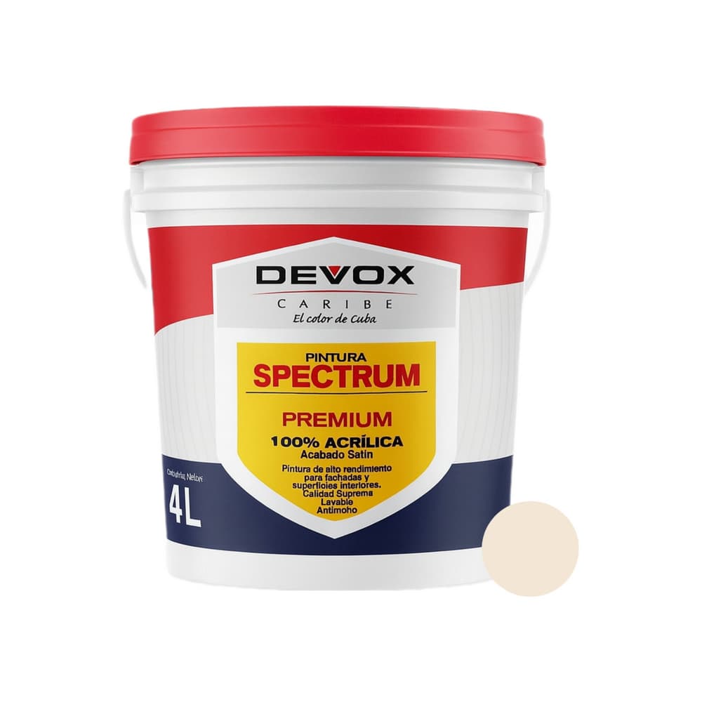 Pintura premium acrílica interior y exterior color marfil Devox Caribe (4 L) - Imagen 1