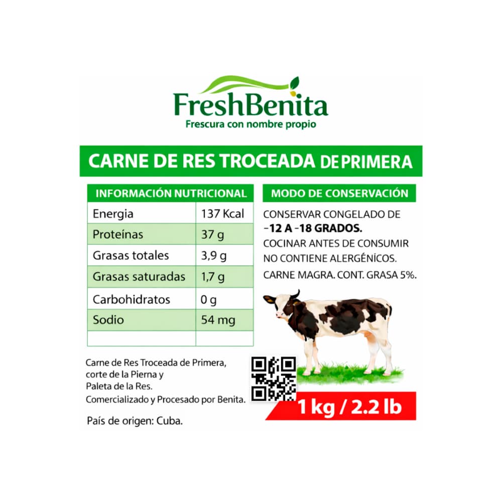 Carne de res troceada de primera FreshBenita (1 kg / 2.2 lb) - Miniatura 2