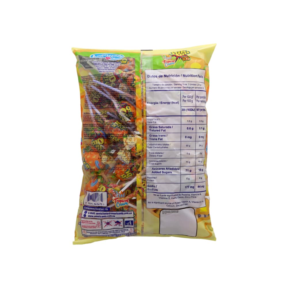 Paquete chupa chupa doble chicle XXL sabor malteada de piña Big bom (1.2 kg / 2.64 lb) - Miniatura 2