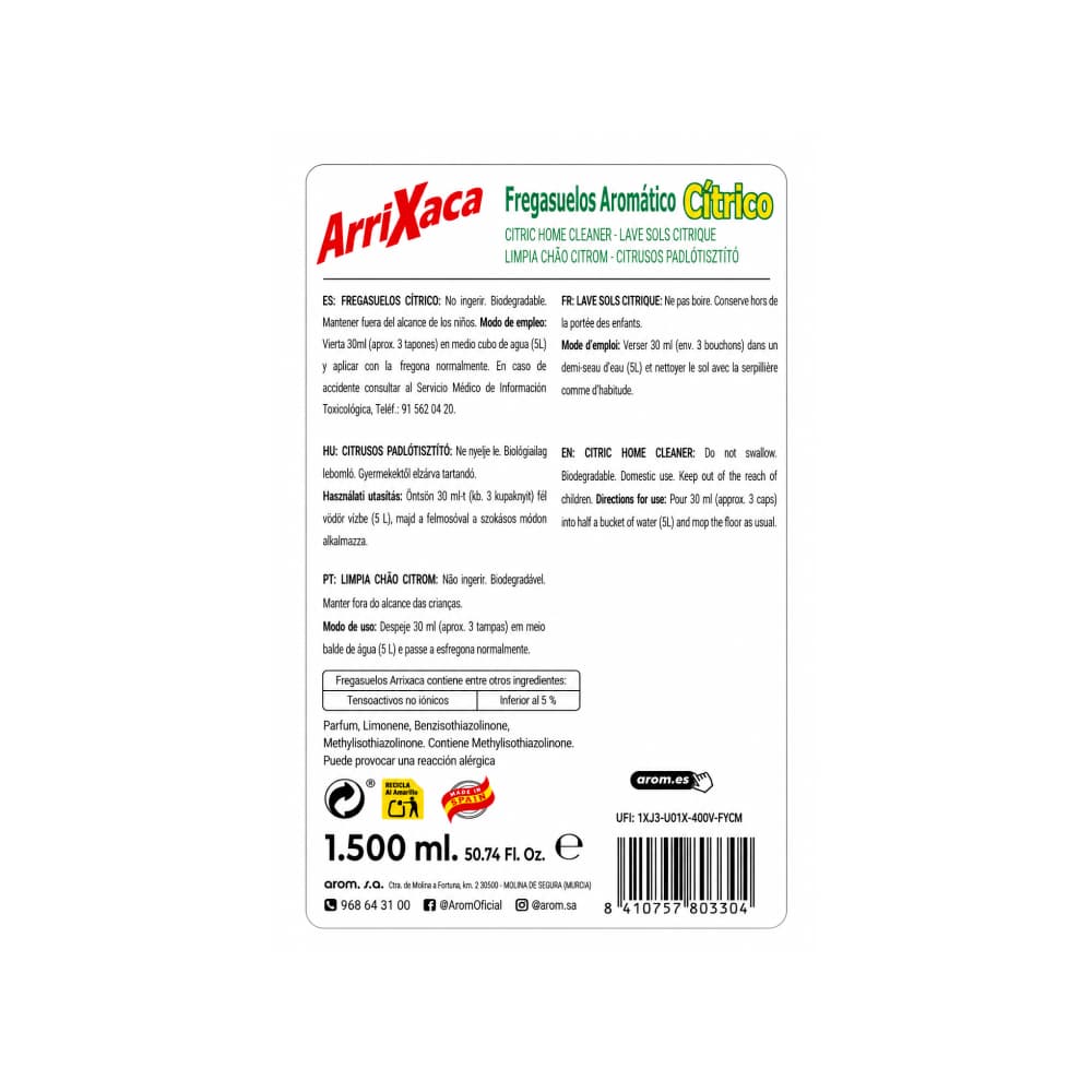 Friegasuelos aromático cítrico Arrixaca (1.5 L) - Miniatura 3