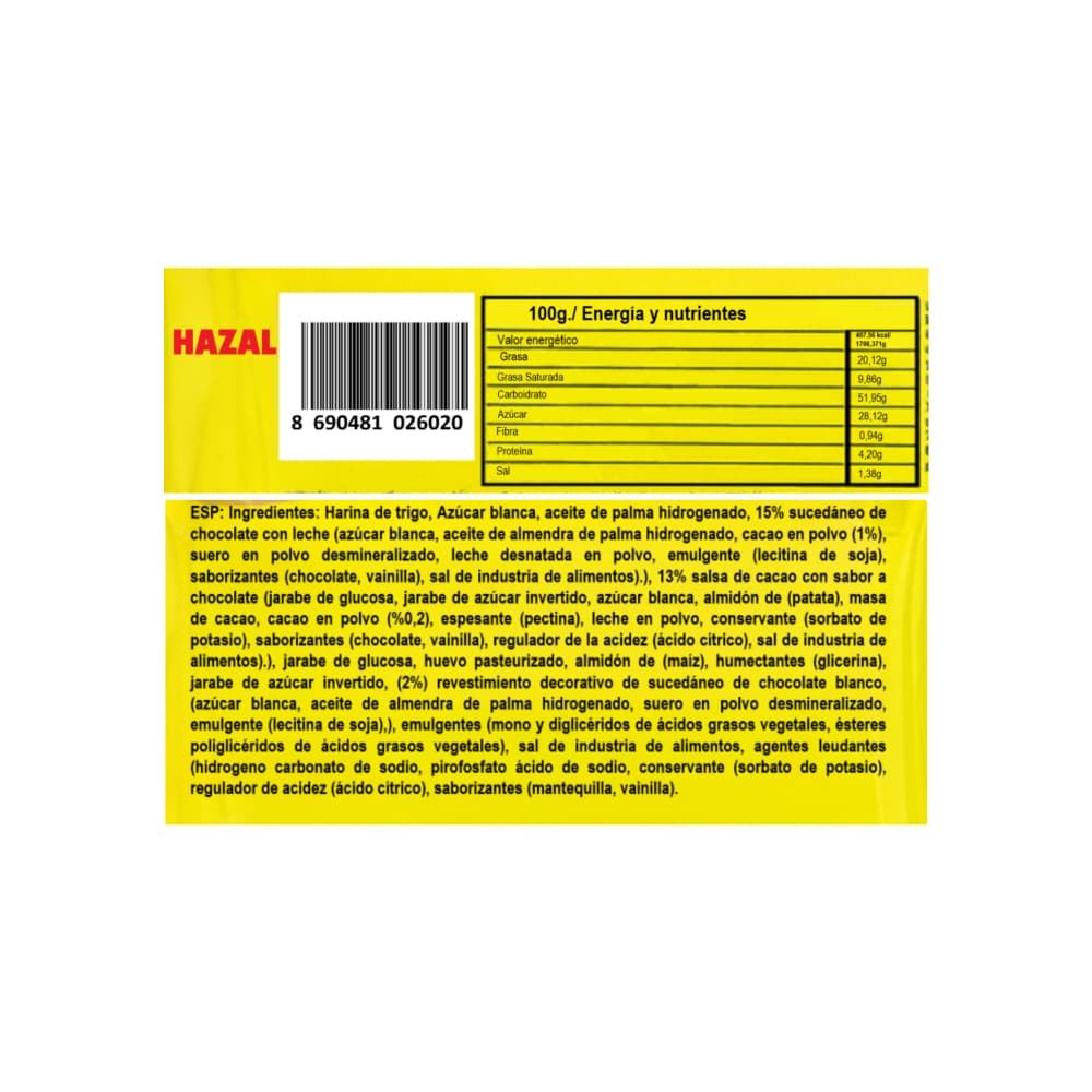 Pastel de chocolate con relleno de cacao revestido con sucedáneo Hazal (50 g / 1.76 oz) - Miniatura 3