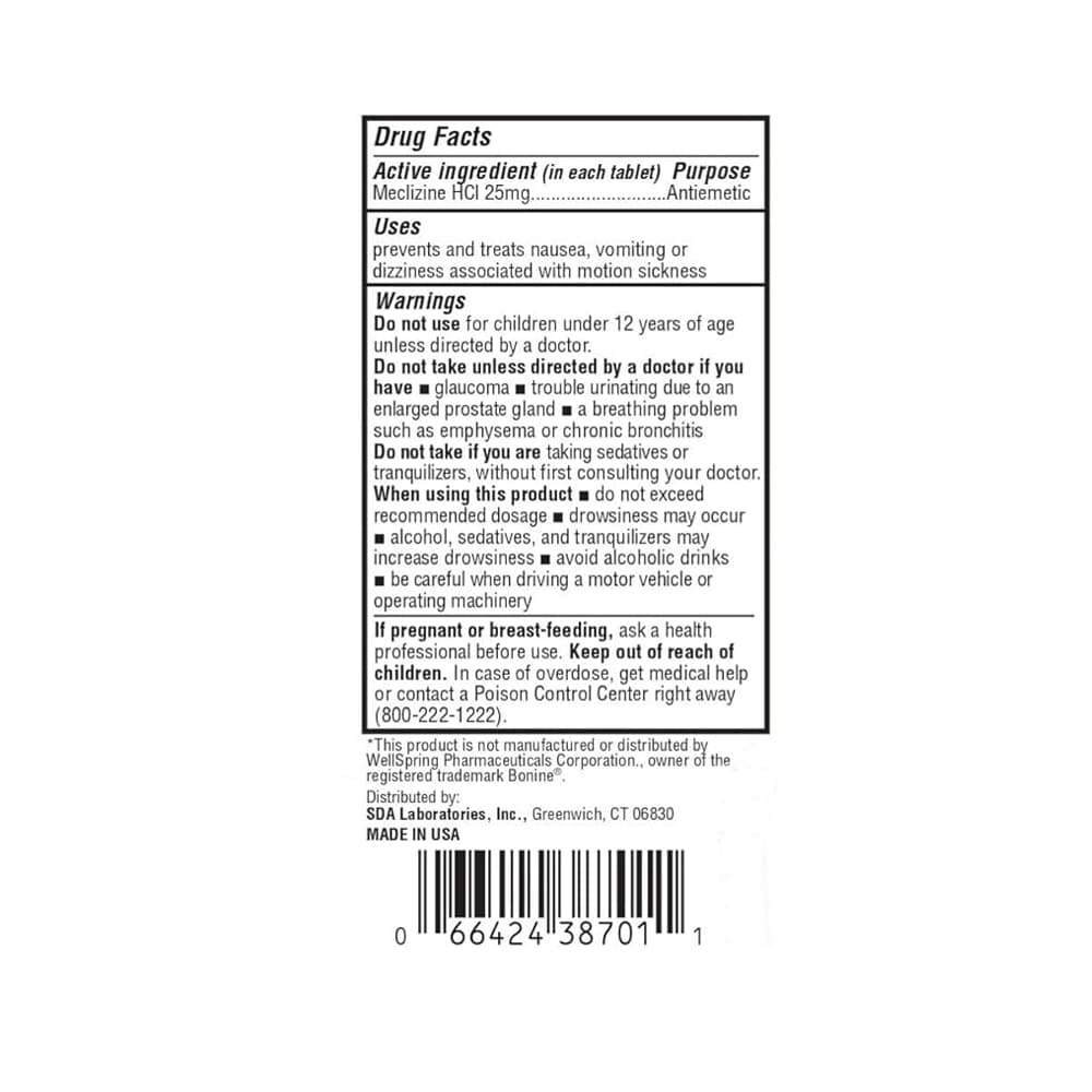 Clorhidrato de meclizina masticable sabor frambuesa 25 mg SDA Laboratories (100 tabletas) - Miniatura 3