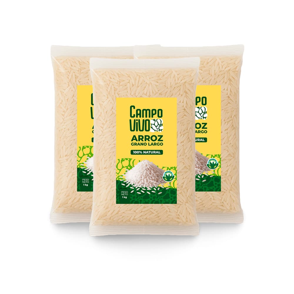 Arroz de grano largo Campo Vivo (3 x 1 kg / 2.2 lb) - Imagen 1