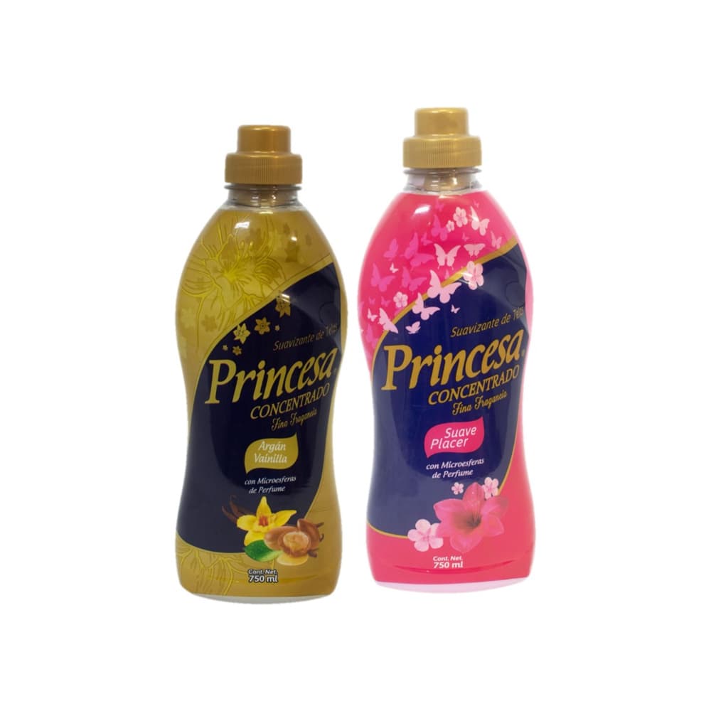 Suavizante de telas argán vainilla Princesa (750 ml) + Suavizante de telas suave placer Princesa (750 ml) - Imagen 1