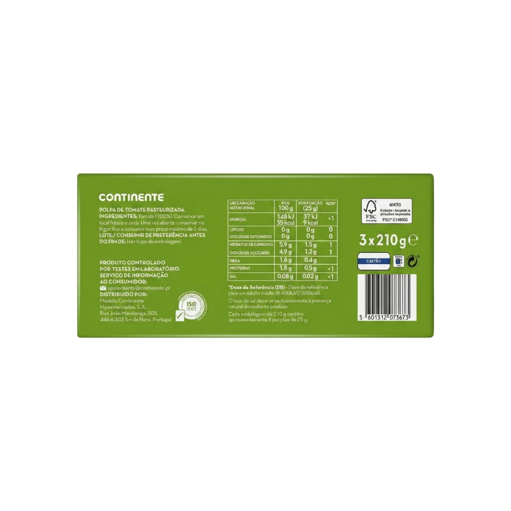 Pulpa de tomate pasteurizada Continente (3 x 210 g / 7.40 oz) - Miniatura 2