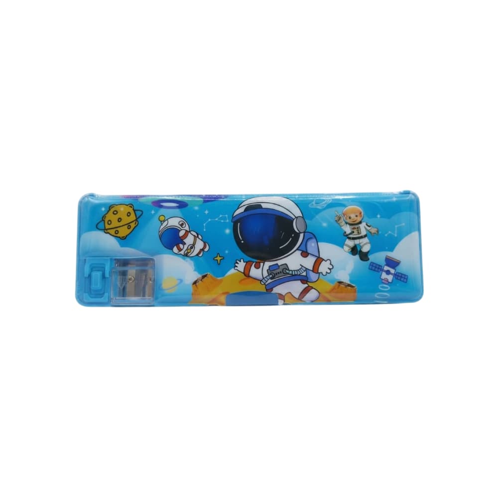Estuche escolar para lápices de plástico con sacapuntas azul con diseño del espacio Gutza - Miniatura 1