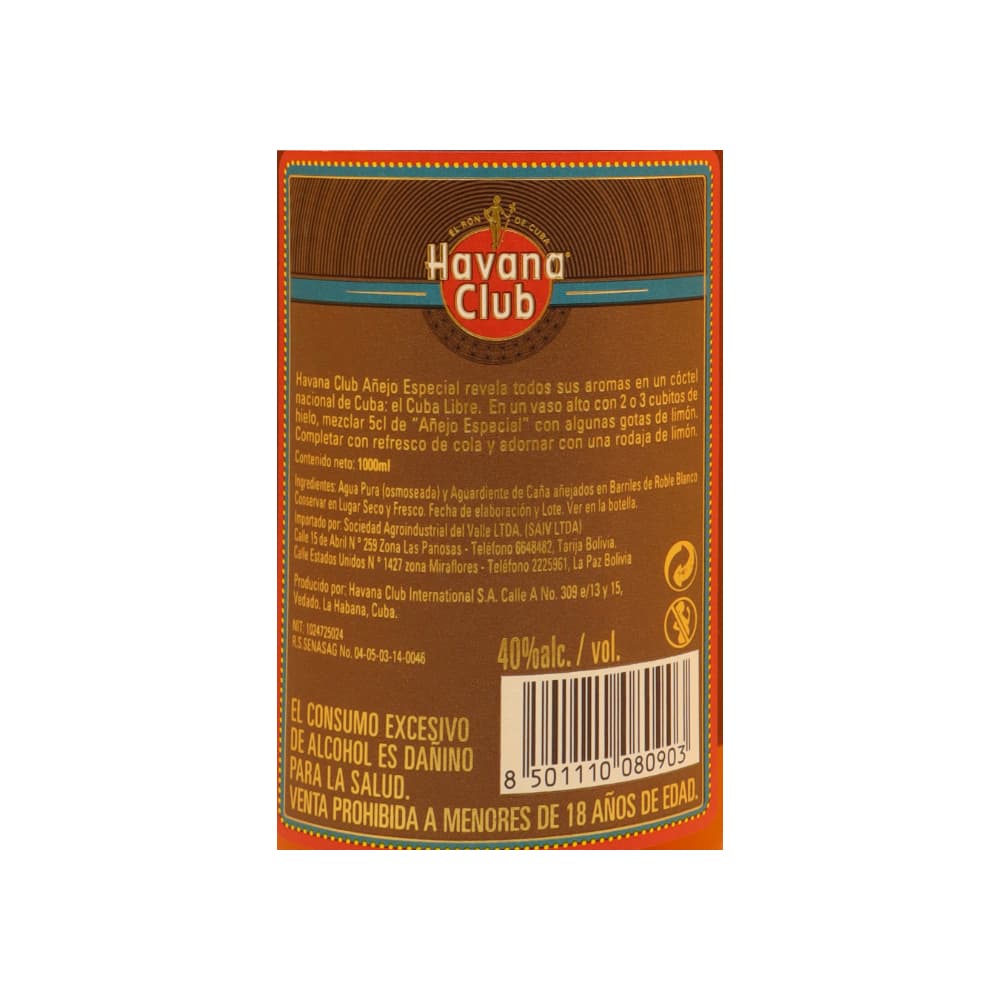 Botella de ron Añejo Especial 40 % vol Havana Club (1 L) - Miniatura 4