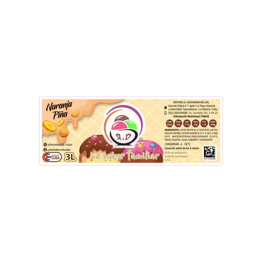 Helado sabor naranja piña R&D (3 L) - Miniatura 2