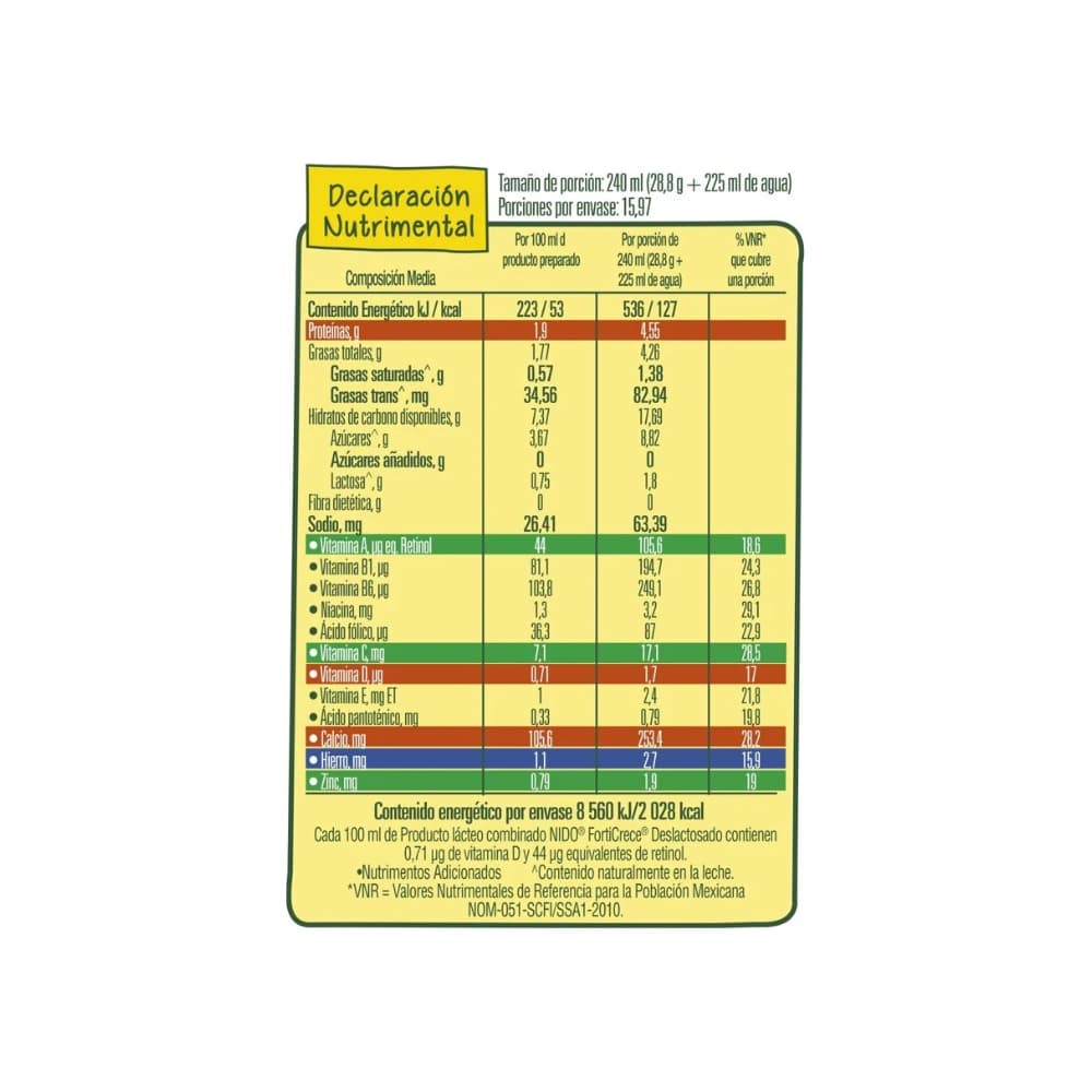 Producto lácteo en polvo combinado deslactosado Forti Crece Nestlé Nido (460 g / 1 lb) - Miniatura 3