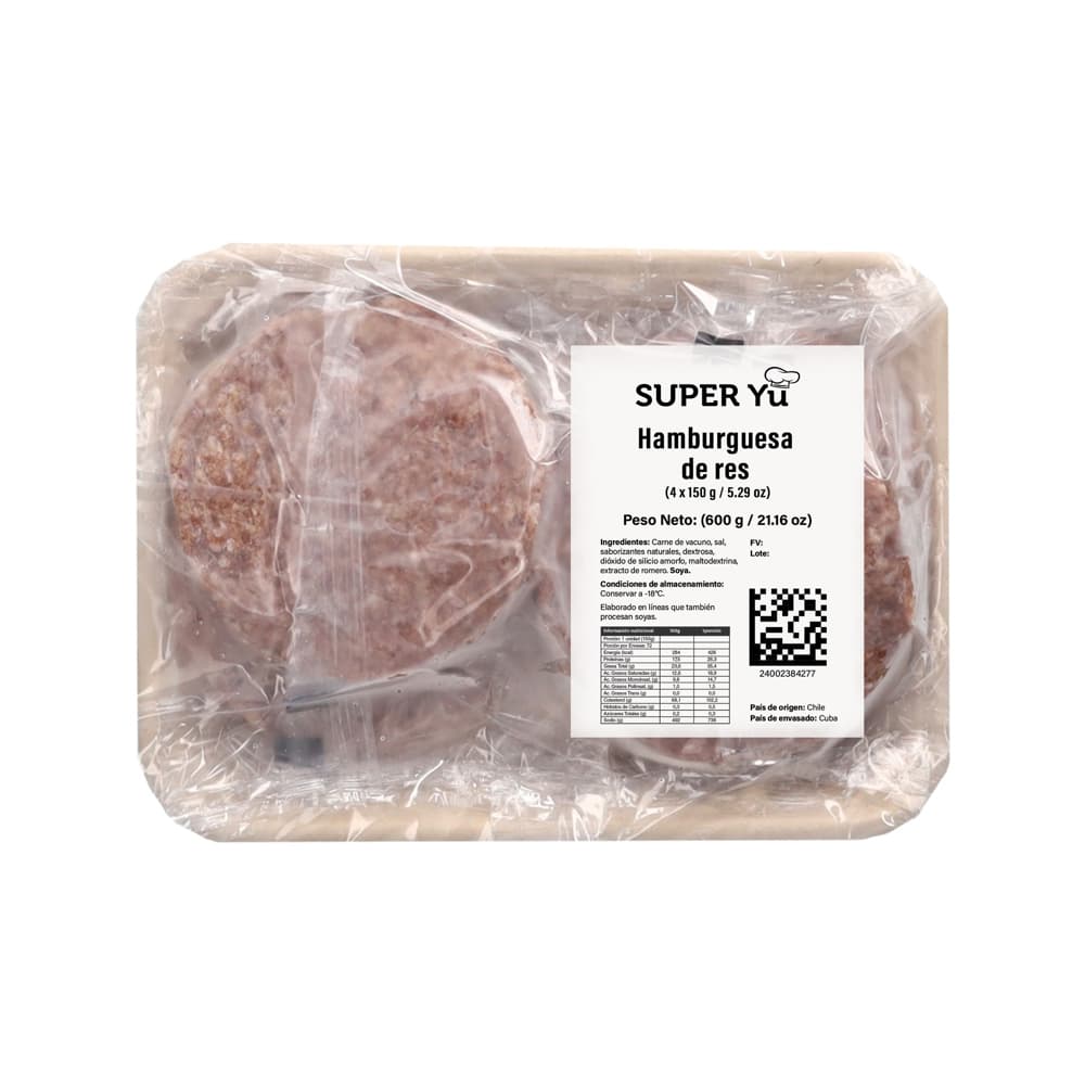 Hamburguesa de res Super Yu (4 x 150 g / 5.29 oz) - Imagen 1