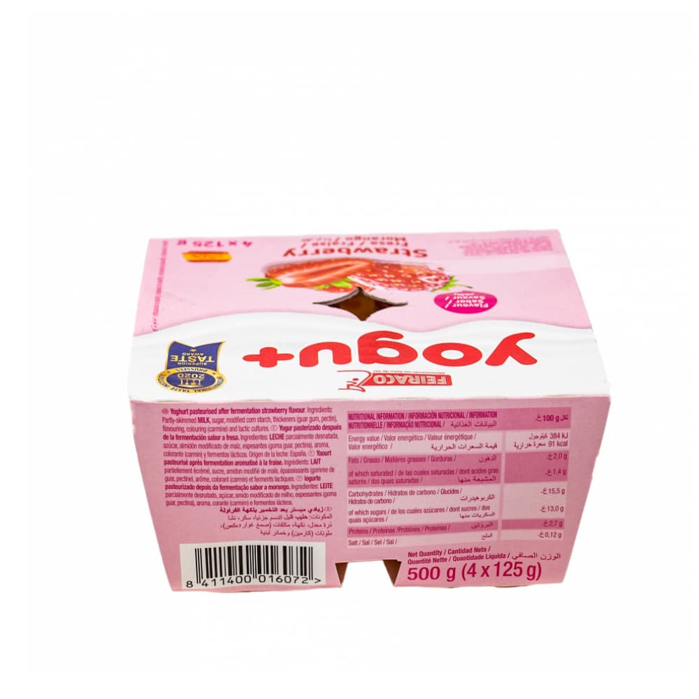Yogur pasteurizado sabor a fresa Yogu+ Feiraco (4 x 125 g / 4.40 oz) - Miniatura 2