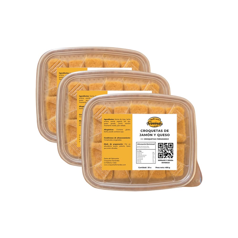 Croquetas de jamón serrano con queso Gouda Croquetas Fernández (3 x 480 g / 1.06 lb) - Imagen 1