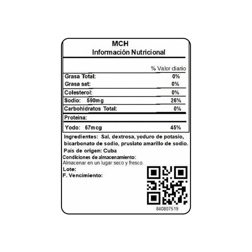 Sal fina yodada MCH (454 g / 1 lb) - Miniatura 2