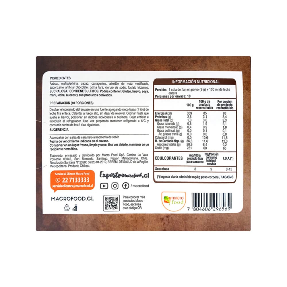 Flan sabor chocolate Macro Food (90 g / 3.17 oz) - Miniatura 2