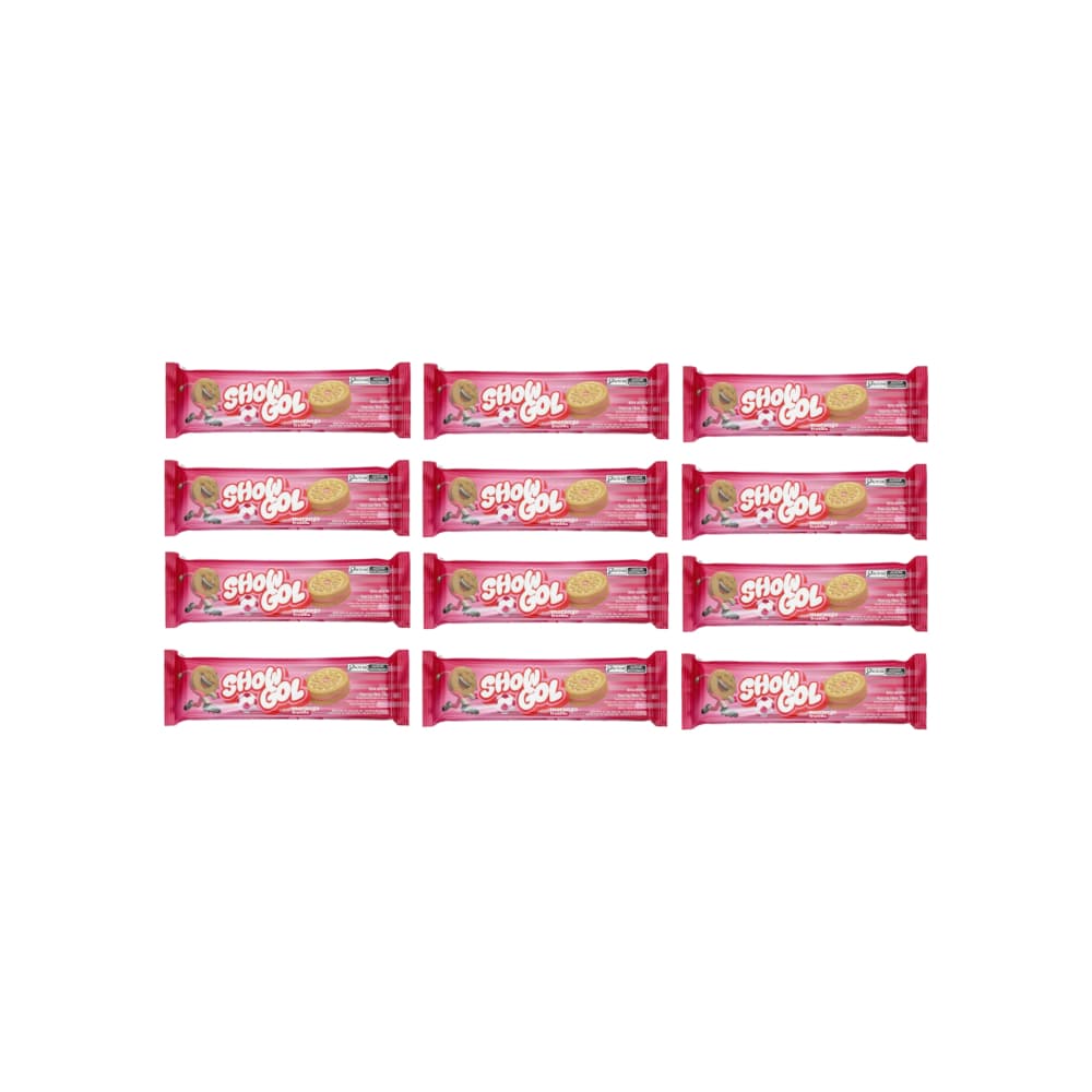 Galletas sabor vainilla rellenas con crema sabor a fresa Show Gol (12 x 76 g / 2.68 oz) - Miniatura 1