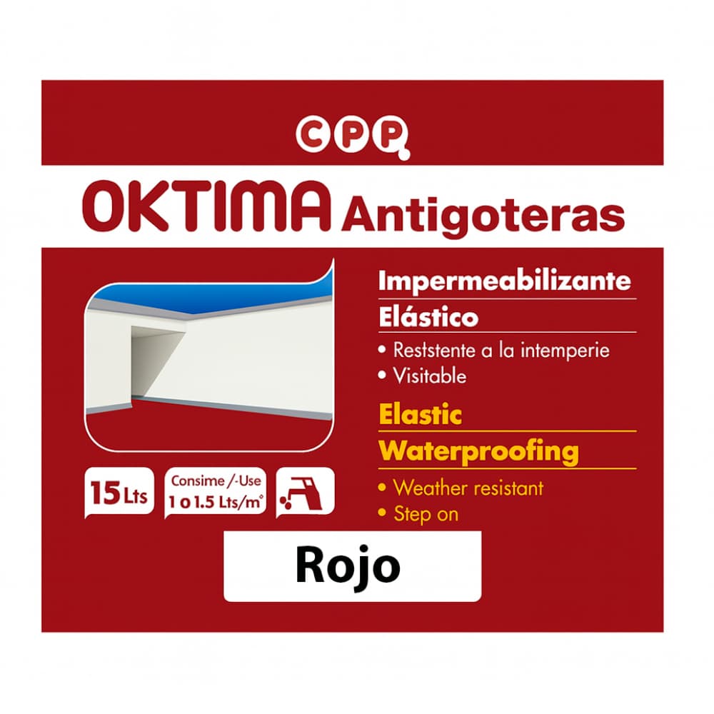 Impermeabilizante elástico exterior 15 L de color rojo Oktima - Miniatura 2