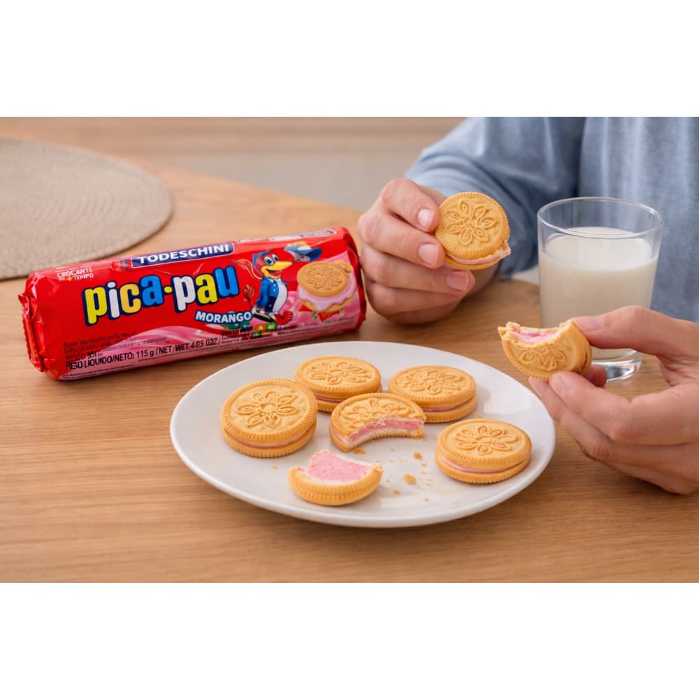 Galletas de vainilla con relleno sabor a fresa Pica Pau Todeschini (115 g / 4 oz) - Miniatura 4