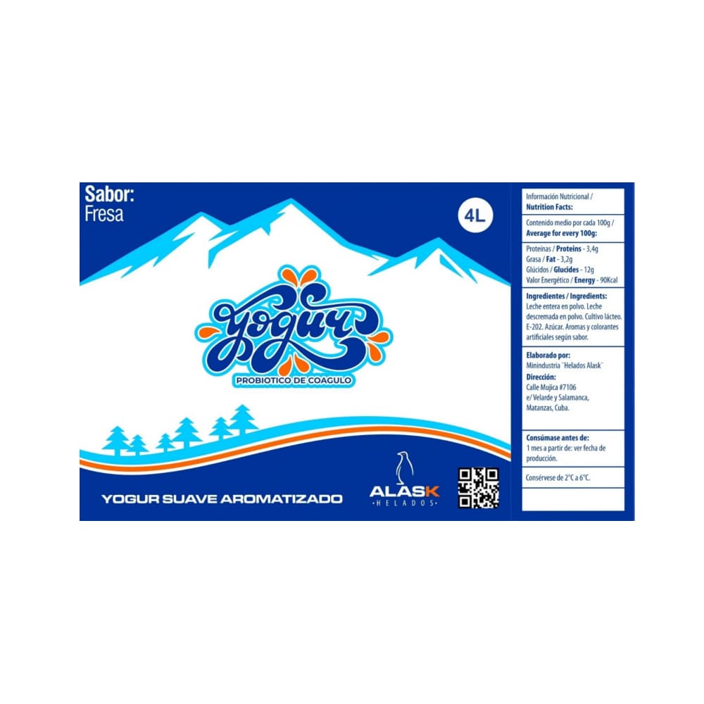 Yogurt probiótico de coágulo sabor fresa Alask (4 L) - Miniatura 2