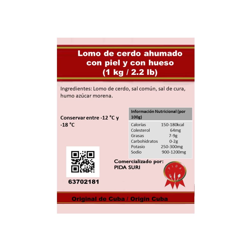 Lomo de cerdo ahumado con piel y con hueso Pida (1 kg / 2.2 lb) - Miniatura 2