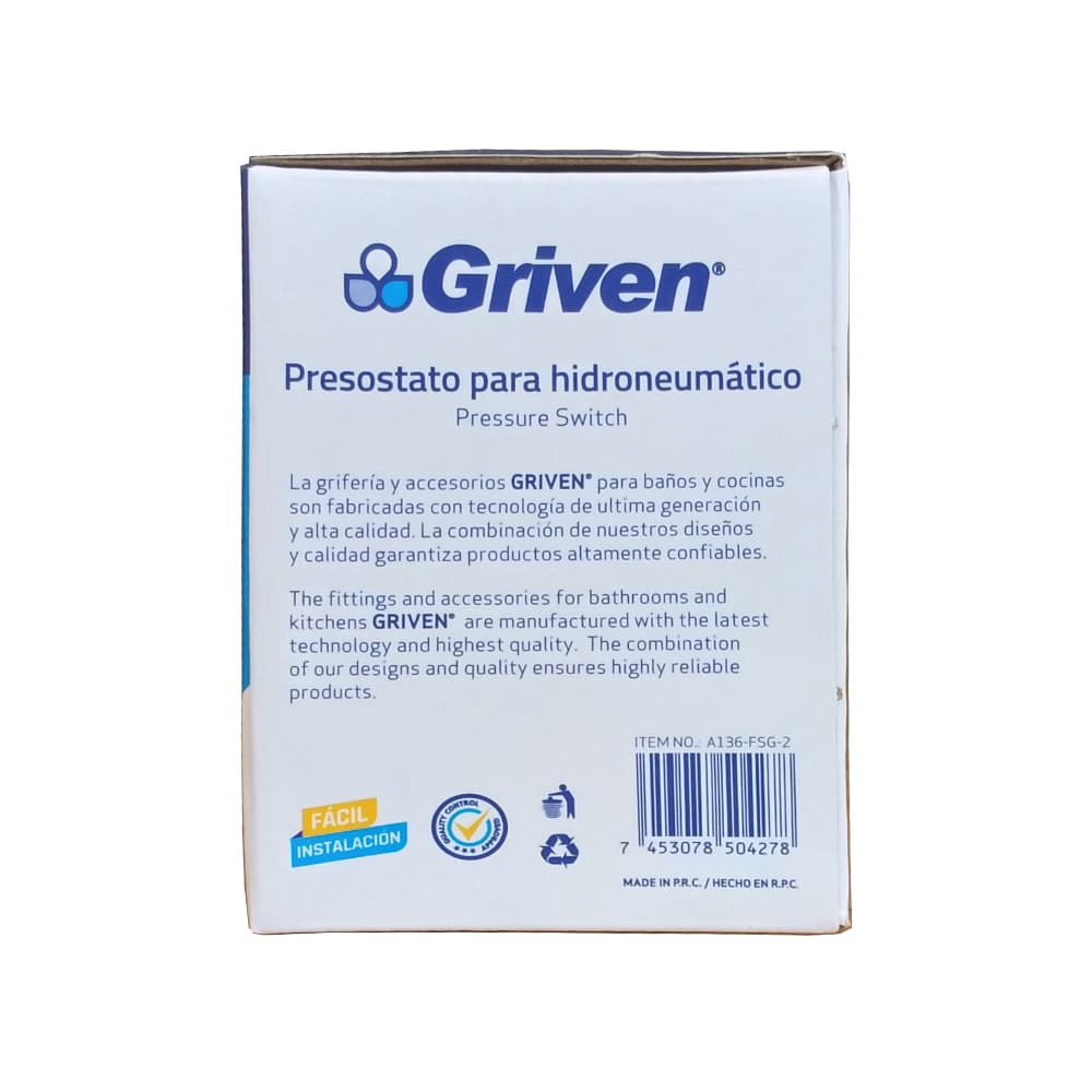 Presostato hidroneumático de 20 / 40 PSI para bomba de agua Griven - Miniatura 3