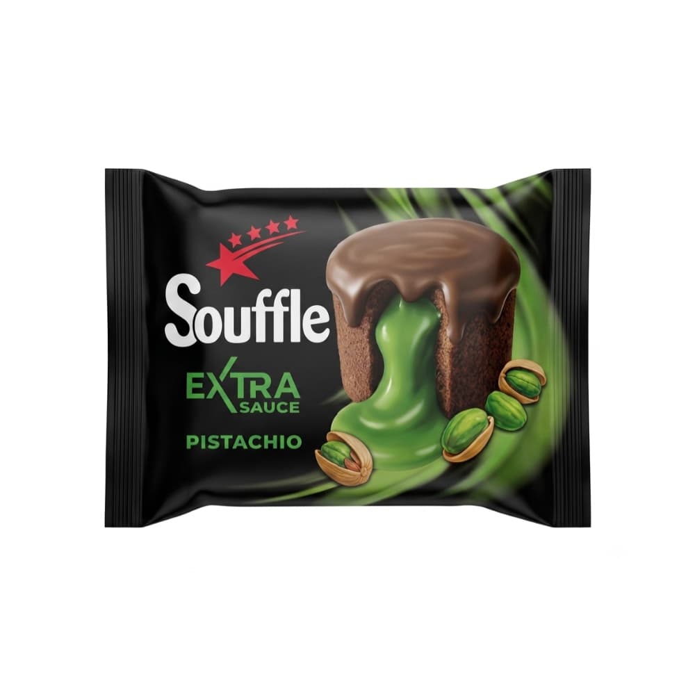 Pastel de chocolate relleno de crema de pistachos Souffle Extra Sauce (45 g / 1.58 oz) - Miniatura 1