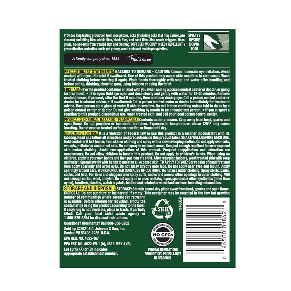 Repelente de insectos en aerosol deep woods Off (170 g / 6 oz) - Miniatura 3