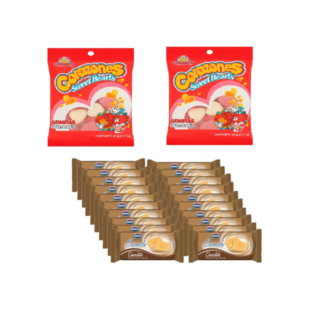 Gomitas corazones Guandy (2 x 20 g) + Galletas sándwich con crema sabor a chocolate Cremelo Mrs. Bector's Cremica (440 g / 15.5 oz) - Miniatura 1