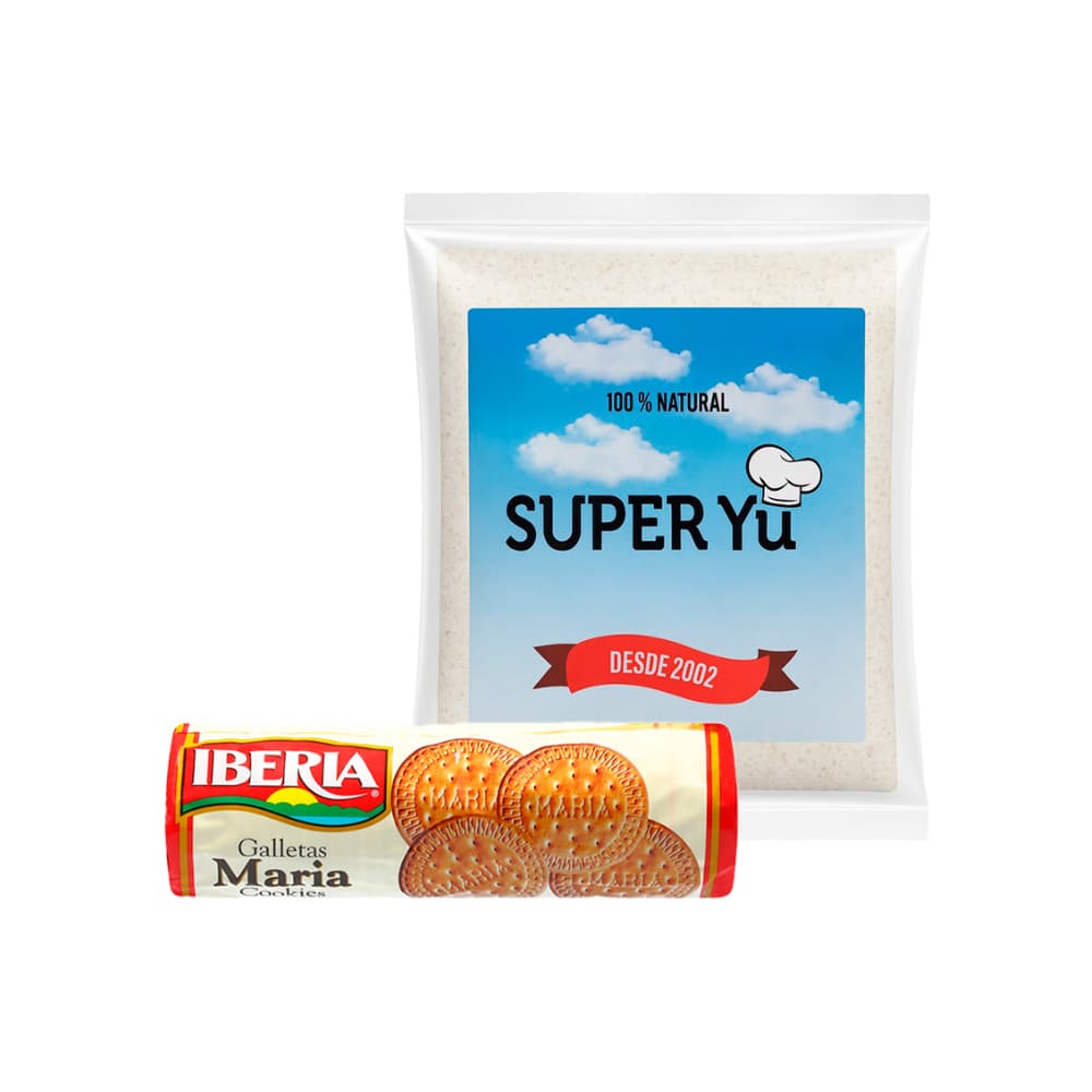 Combo de Galletas María Iberia (200 g / 7.05 oz)+ Refresco instantáneo sabor a limón Super Yu (1 kg / 2.2 lb) - Imagen 1