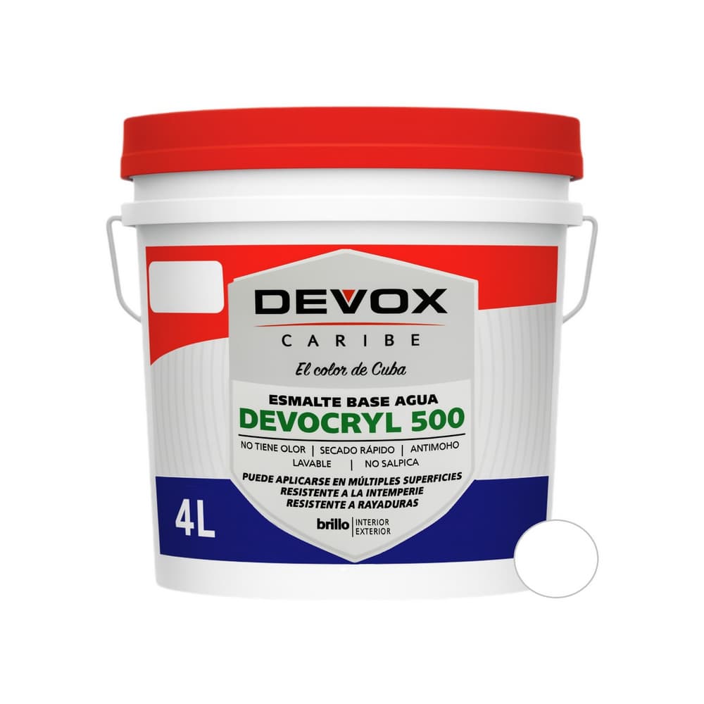 Pintura esmalte acrílico para interior y exterior color blanco Devox Caribe Devocryl 500 (4 L) - Imagen 1
