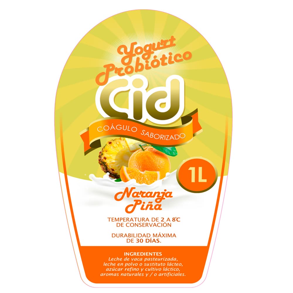 Yogurt probiótico de coágulo saborizado de naranja piña Cid (1 L) - Miniatura 2