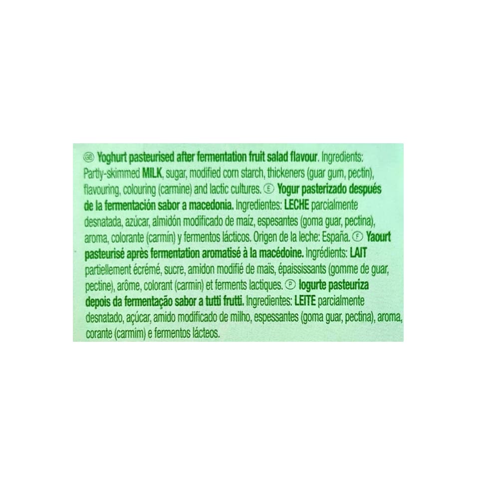 Yogurt sabor macedonia Yogu+ Feiraco (4 x 125 g / 4.41 oz) - Miniatura 2