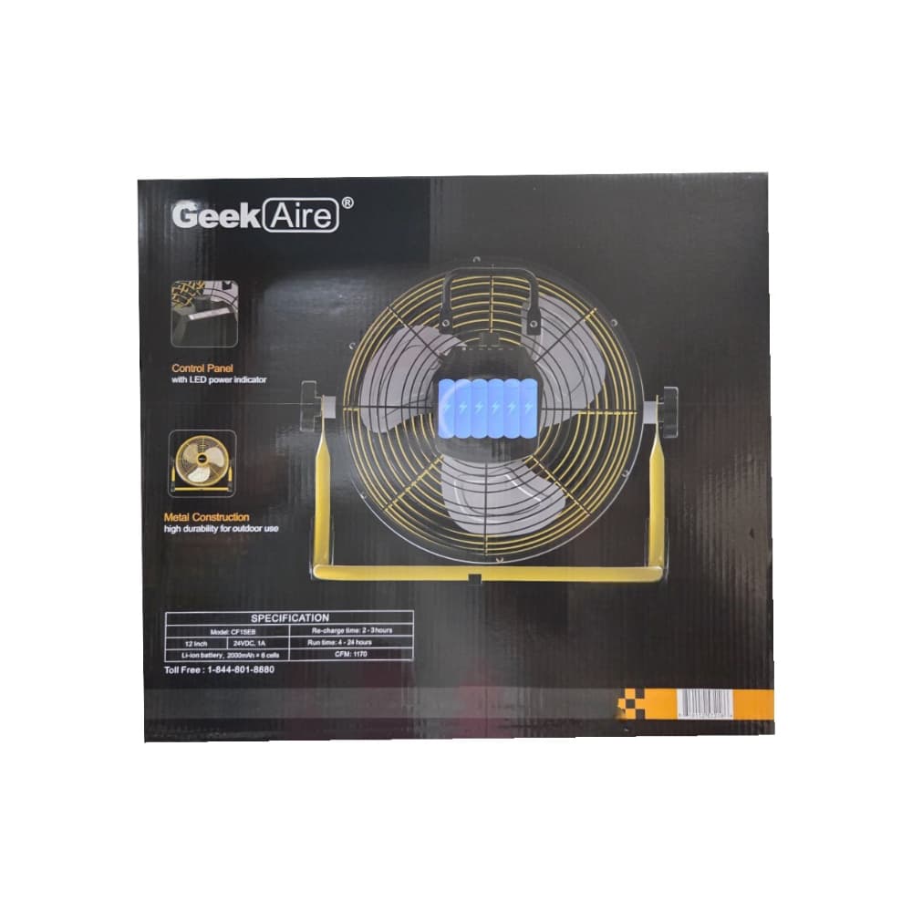 Ventilador recargable de alta velocidad para exteriores de 12" GeekAire - Miniatura 4
