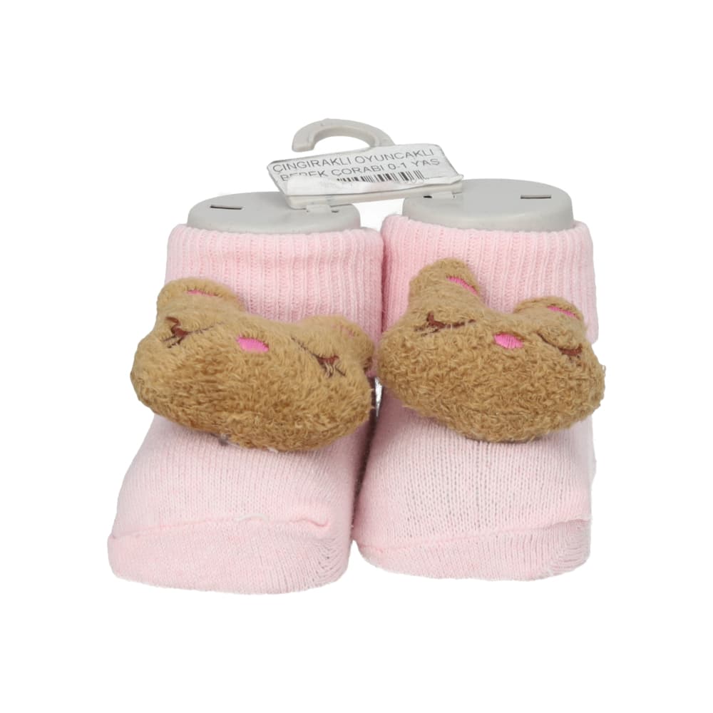 Par de calcetines de color rosa con sonajero de peluche para bebé Ayaydin Miroglio - Miniatura 3