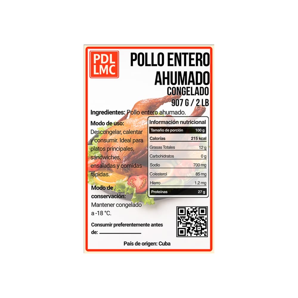 Pollo entero ahumado PDL LMC (907 g / 2 lb) - Miniatura 2